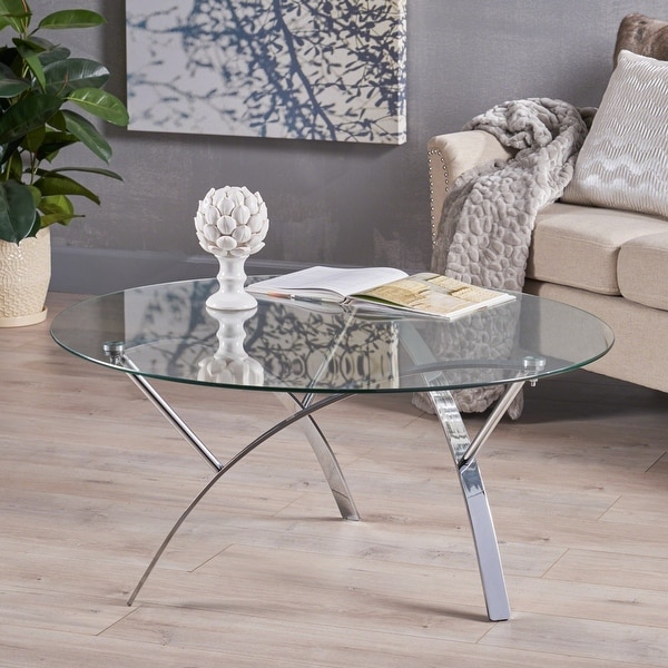 39.25" Clear Contemporary Round Glass Coffee Table - Overstock - 31990311